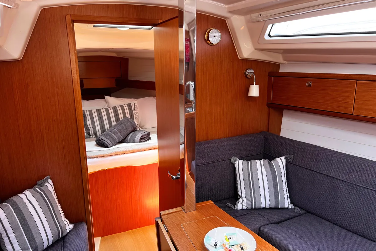 Salon of BRIZO, a Bavaria 33 Cruiser sailboat at Municipal Unit of Ellomenos, Greece