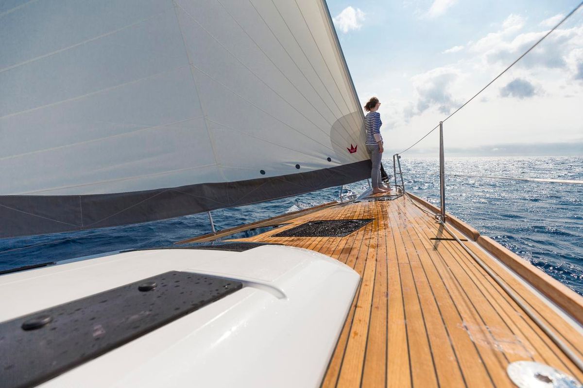 Deck of Notus, a Dufour 520 GL sailboat at Primošten, Croatia