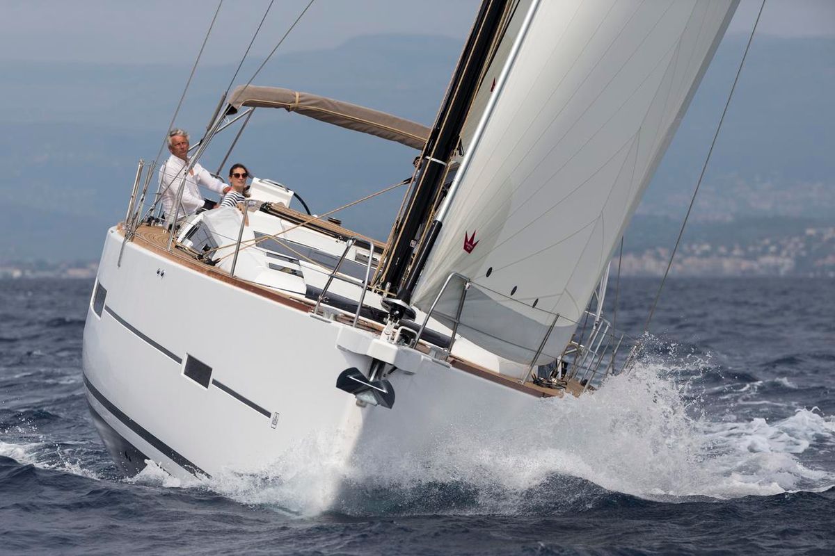 Exterior view of Notus, a Dufour 520 GL sailboat at Primošten, Croatia
