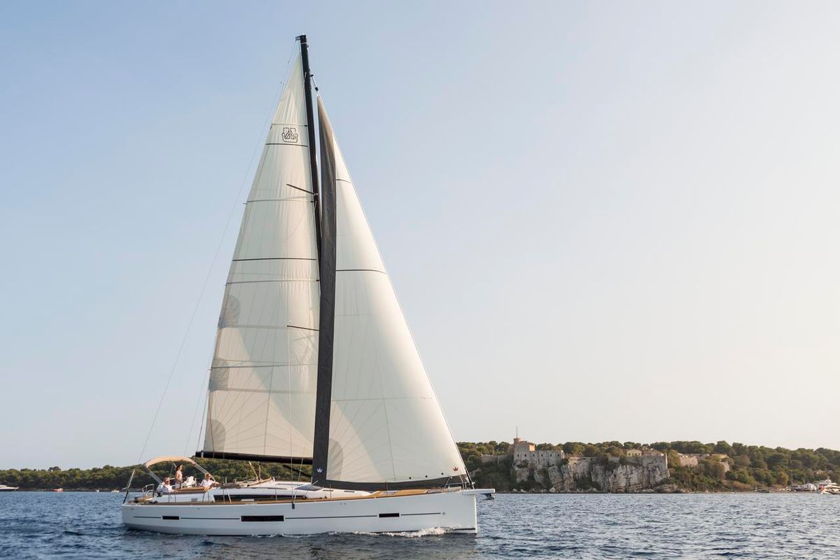 Exterior view of Notus, a Dufour 520 GL sailboat at Primošten, Croatia