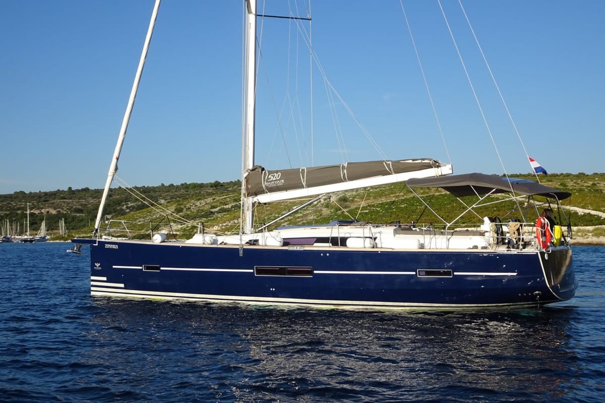 Exterior view of Notus, a Dufour 520 GL sailboat at Primošten, Croatia