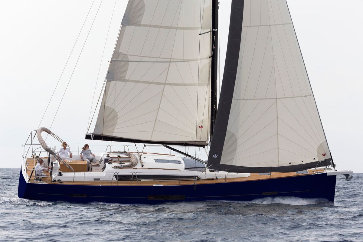 Exterior view of Notus, a Dufour 520 GL sailboat at Primošten, Croatia