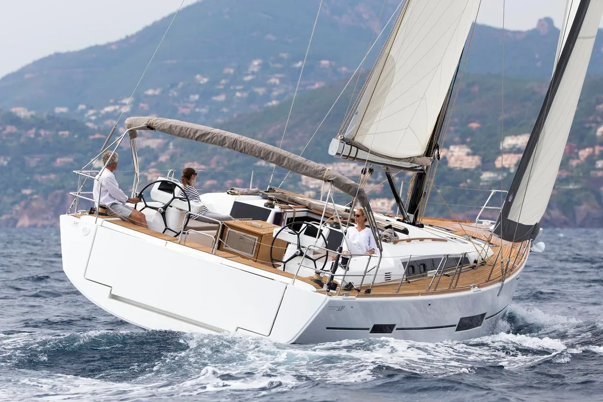Exterior view of Notus, a Dufour 520 GL sailboat at Primošten, Croatia
