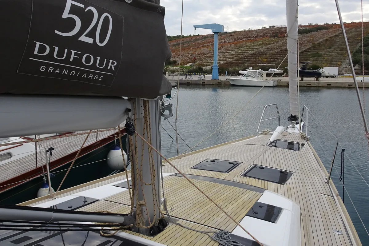 Deck of Notus, a Dufour 520 GL sailboat at Primošten, Croatia