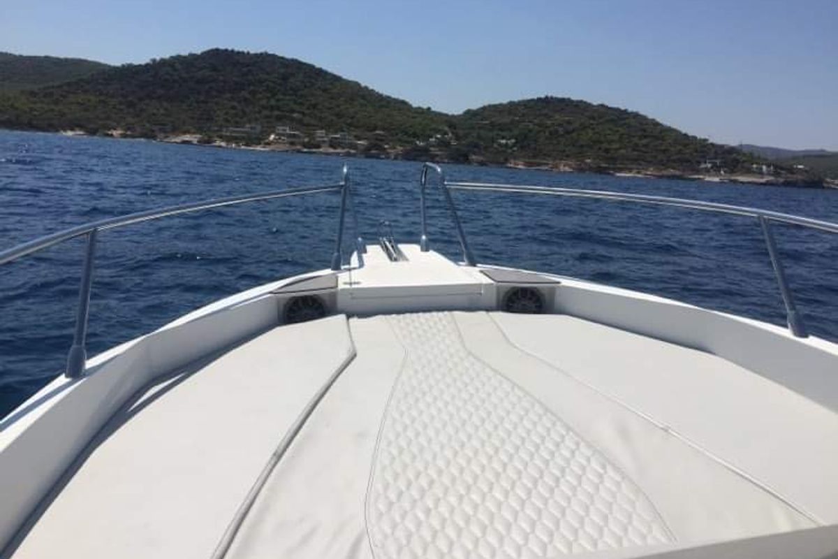 Deck of Meliti, a Karnic SL 702 motorboat at Lavreotiki Municipal Unit, Greece