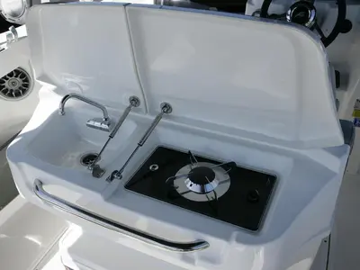 Galley of Meliti, a Karnic SL 702 motorboat at Lavreotiki Municipal Unit, Greece