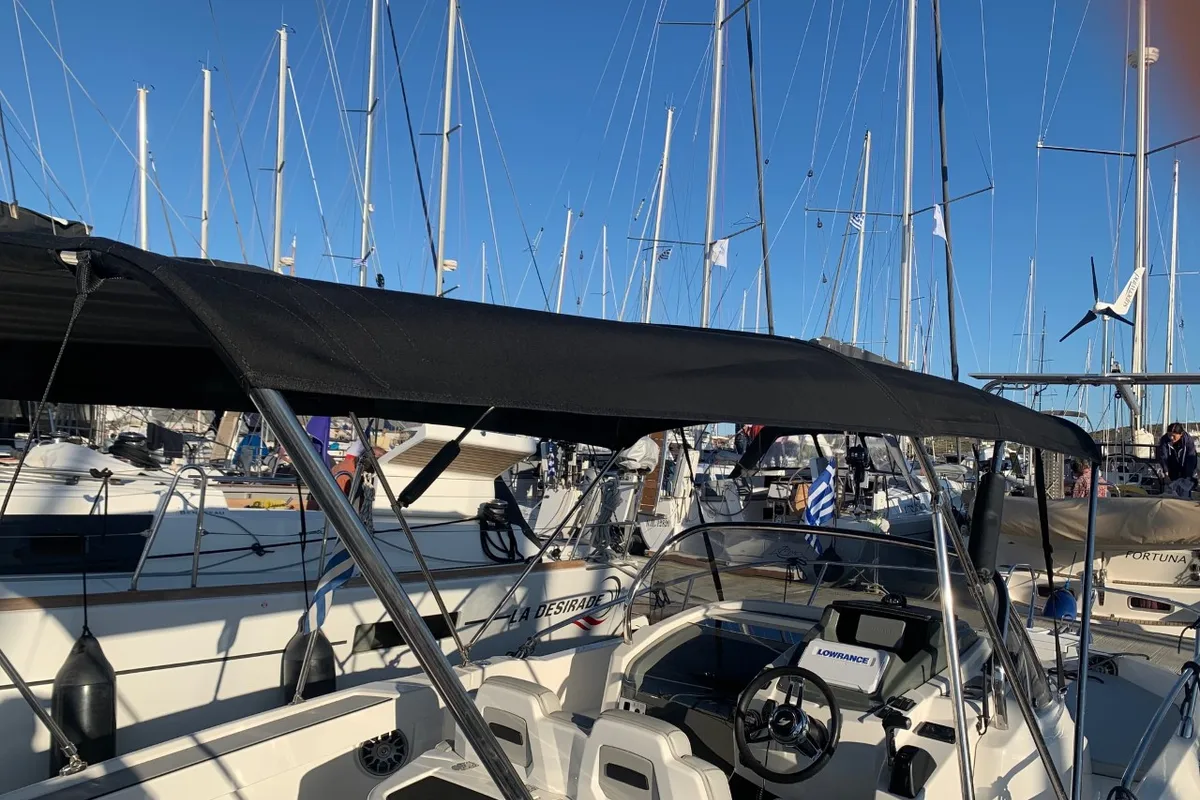 Cockpit of Meliti, a Karnic SL 702 motorboat at Lavreotiki Municipal Unit, Greece