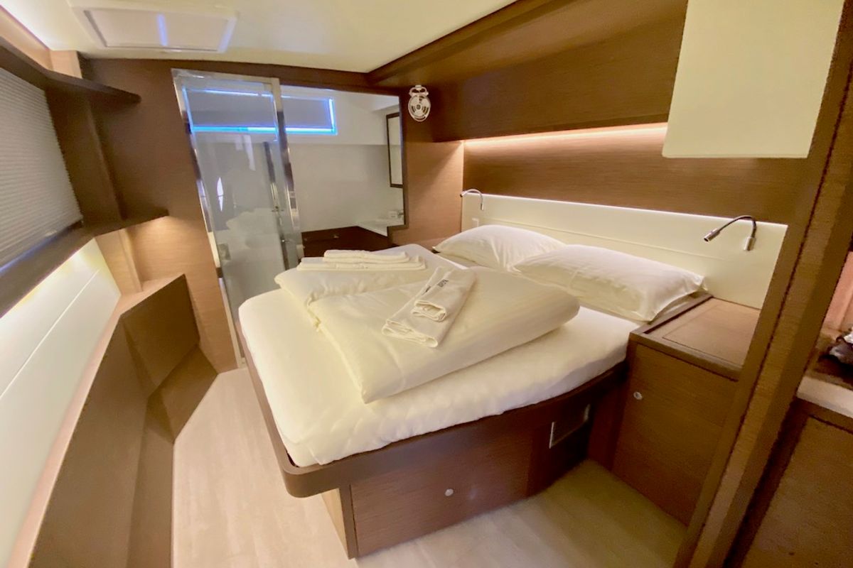 Cabin on TIGA, a Lagoon 52F catamaran at Grad Šibenik, Croatia