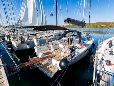 Deck of Bubba Gump, a Dehler 38 SQ sailboat at Punat, Croatia
