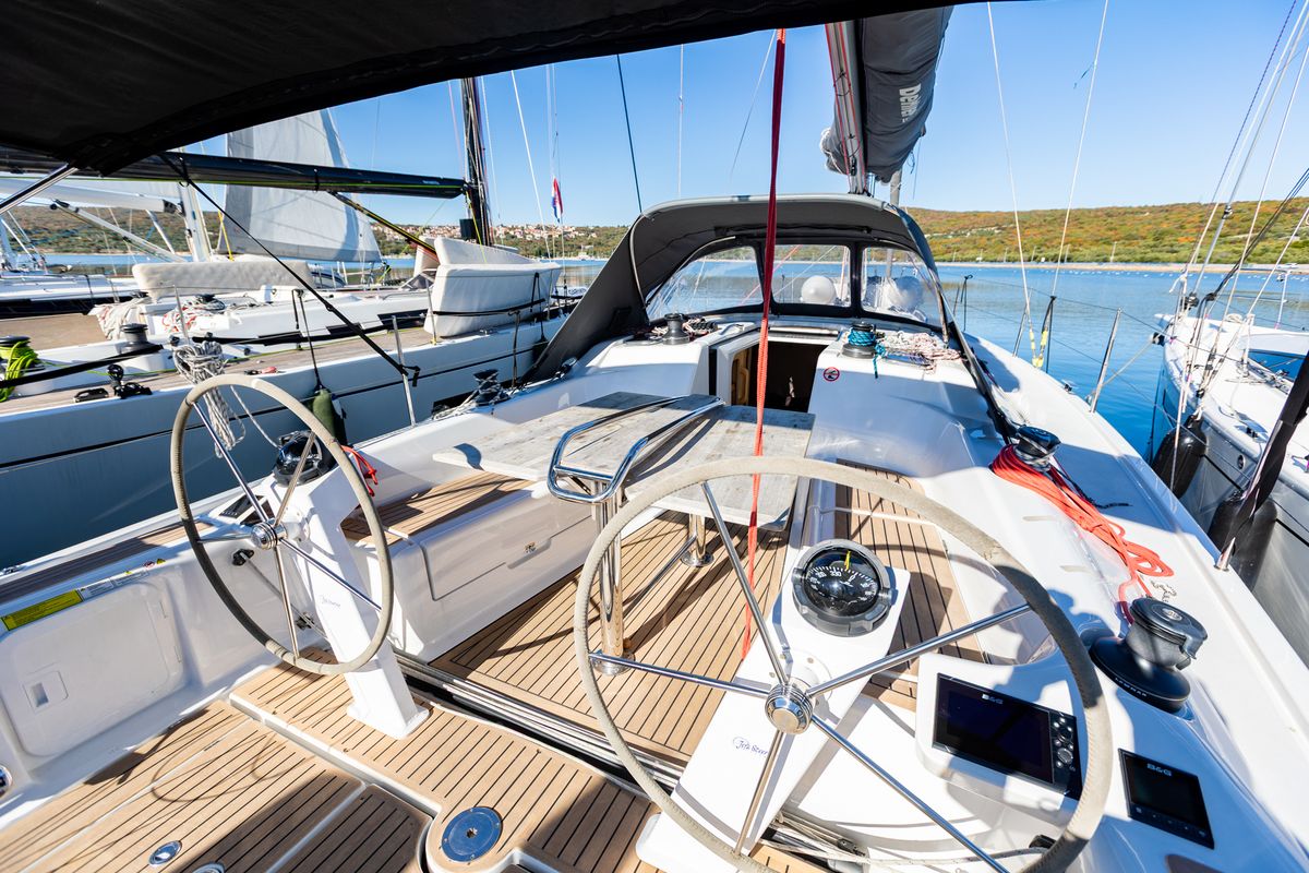 Cockpit of Bubba Gump, a Dehler 38 SQ sailboat at Punat, Croatia
