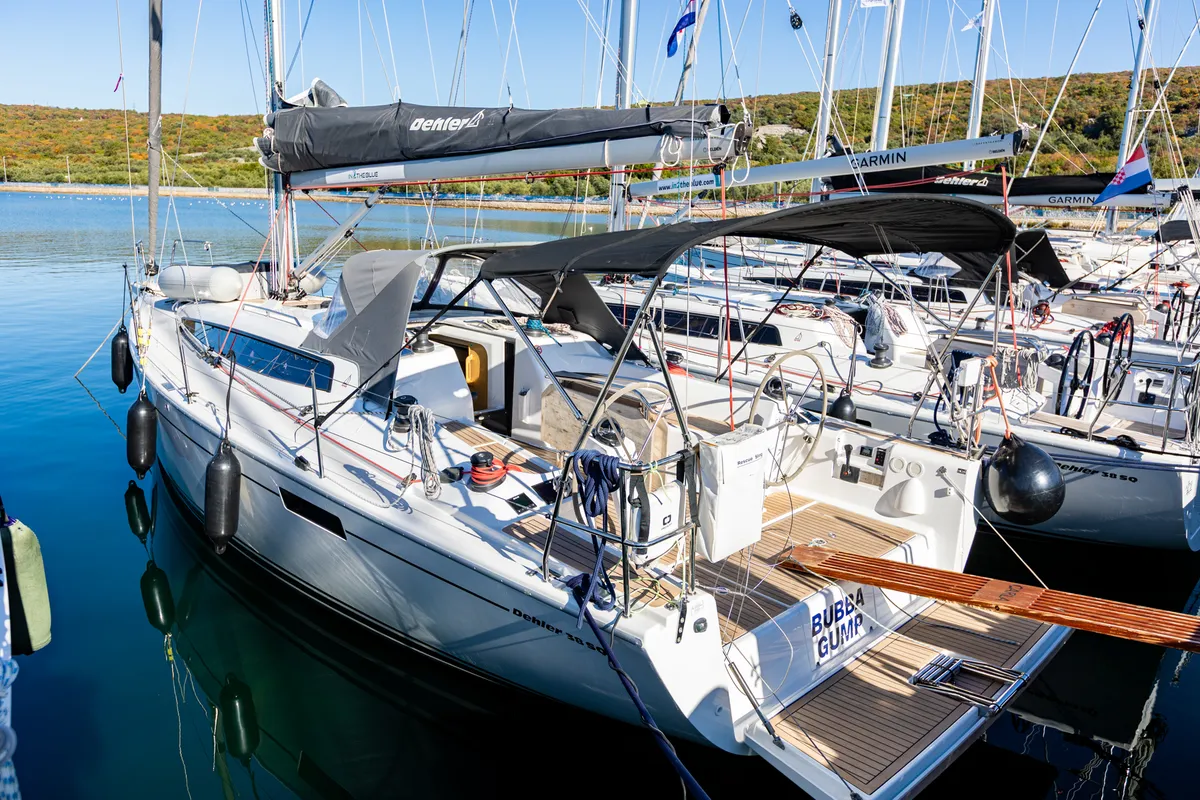 Deck of Bubba Gump, a Dehler 38 SQ sailboat at Punat, Croatia