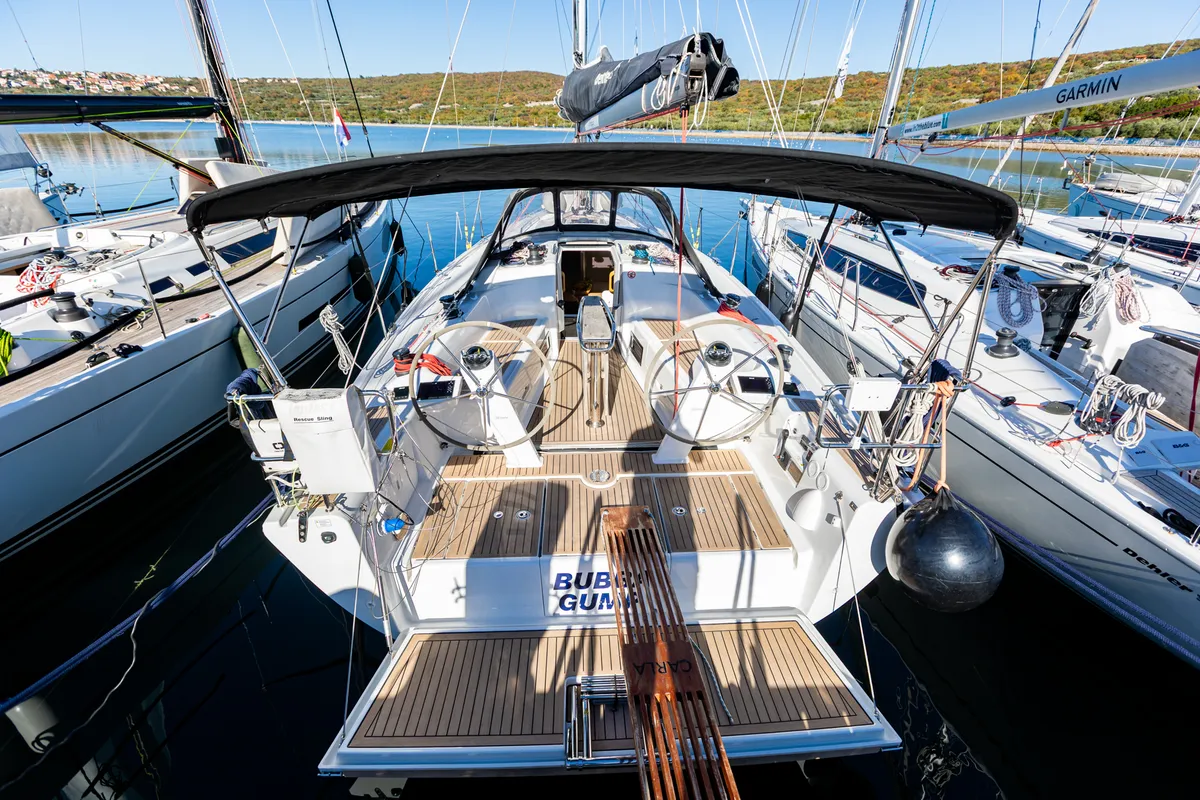 Deck of Bubba Gump, a Dehler 38 SQ sailboat at Punat, Croatia
