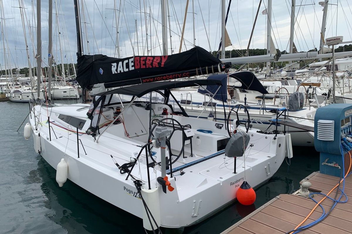 Exterior view of Raceberry, a Pogo Structures Pogo 12.50 sailboat at Grad Pula, Croatia
