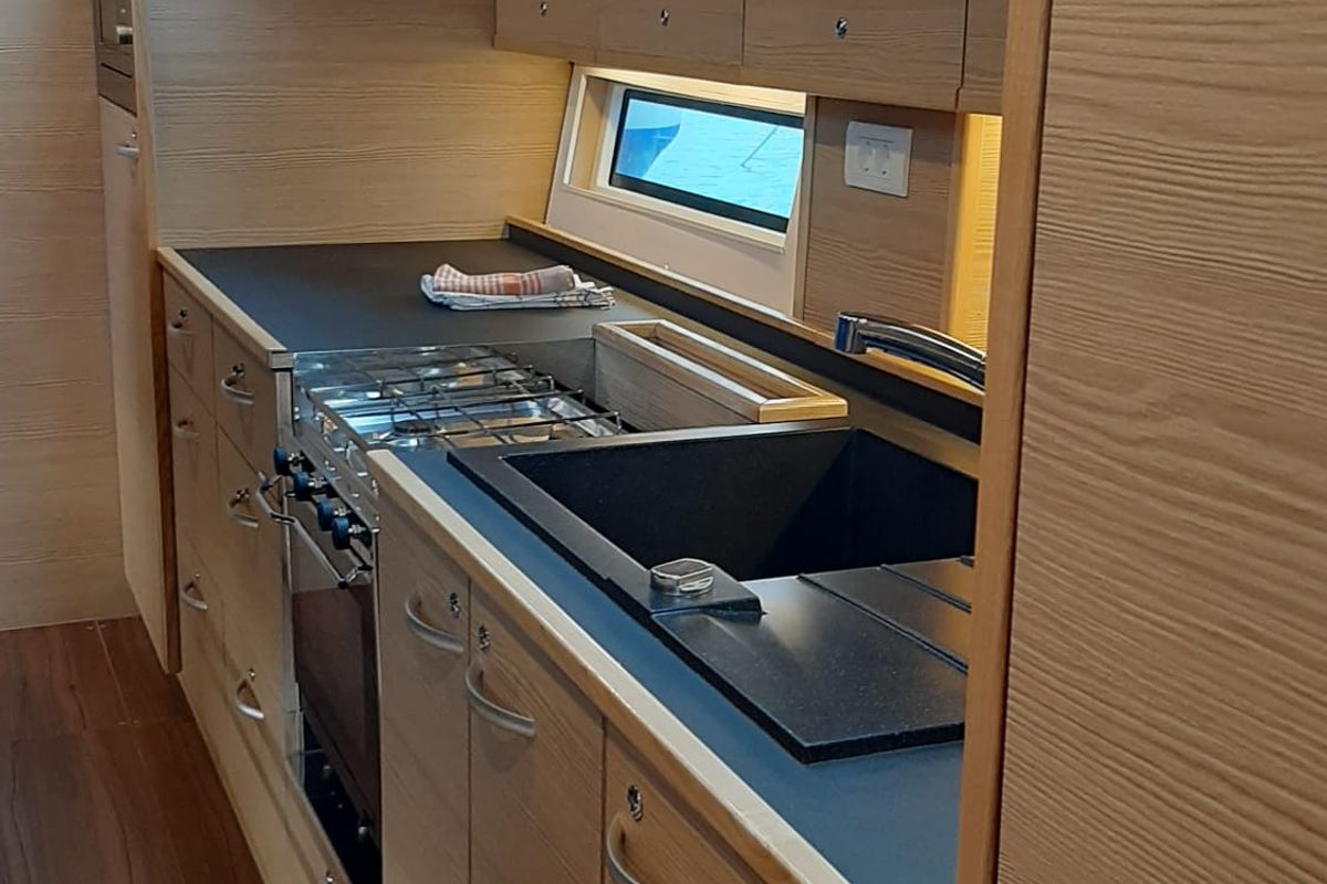 Galley of EL PATRON, a D&D Kufner 54 sailboat at Grad Trogir, Croatia