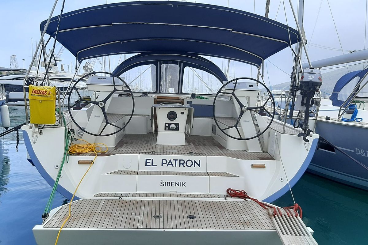 Cockpit of EL PATRON, a D&D Kufner 54 sailboat at Grad Trogir, Croatia