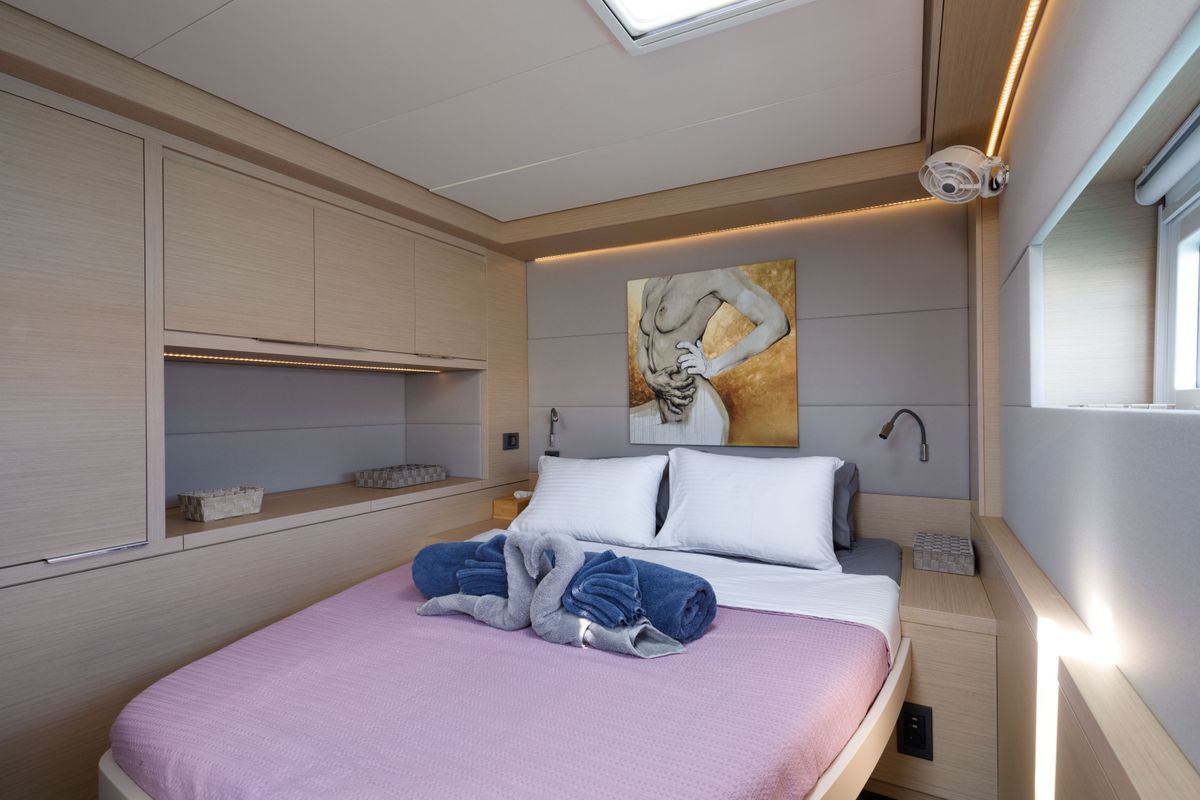 Cabin on Adel, a Lagoon 55 catamaran at Lavreotiki Municipal Unit, Greece
