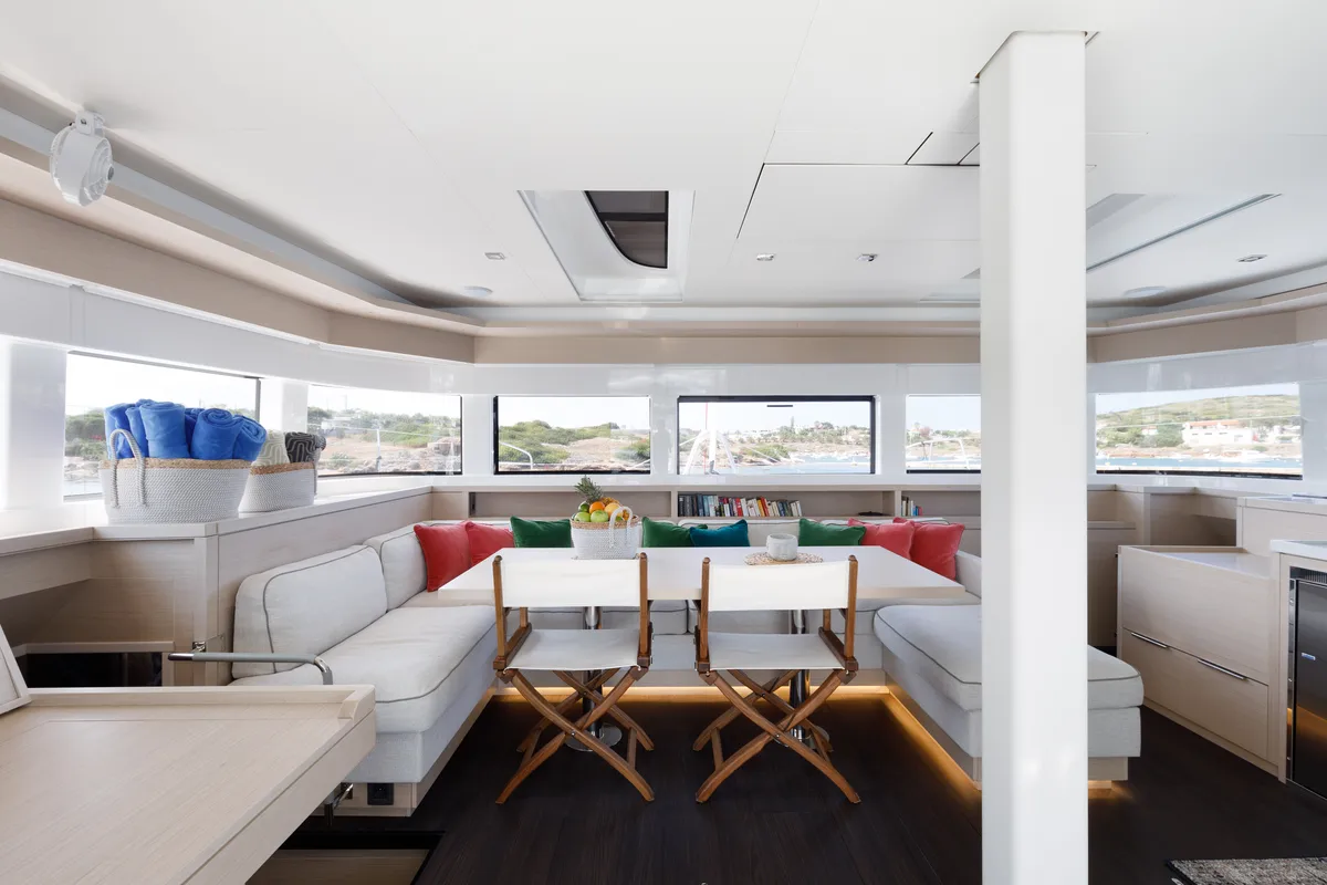 Salon of Adel, a Lagoon 55 catamaran at Lavreotiki Municipal Unit, Greece