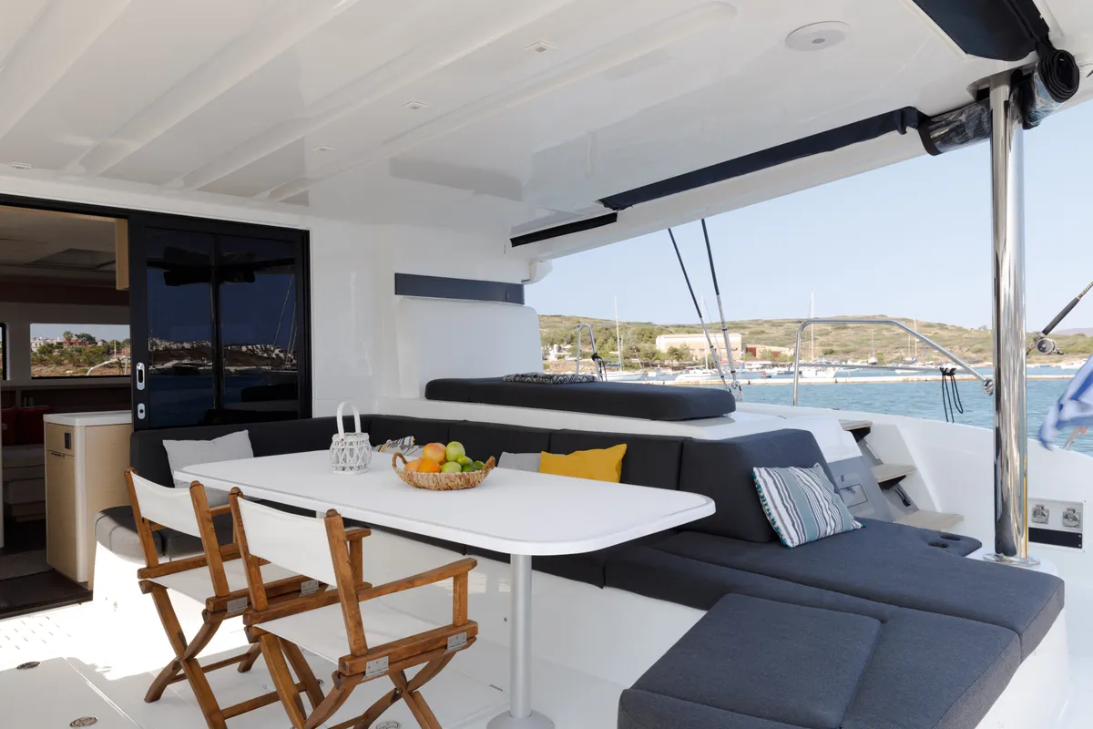 Deck of Adel, a Lagoon 55 catamaran at Lavreotiki Municipal Unit, Greece