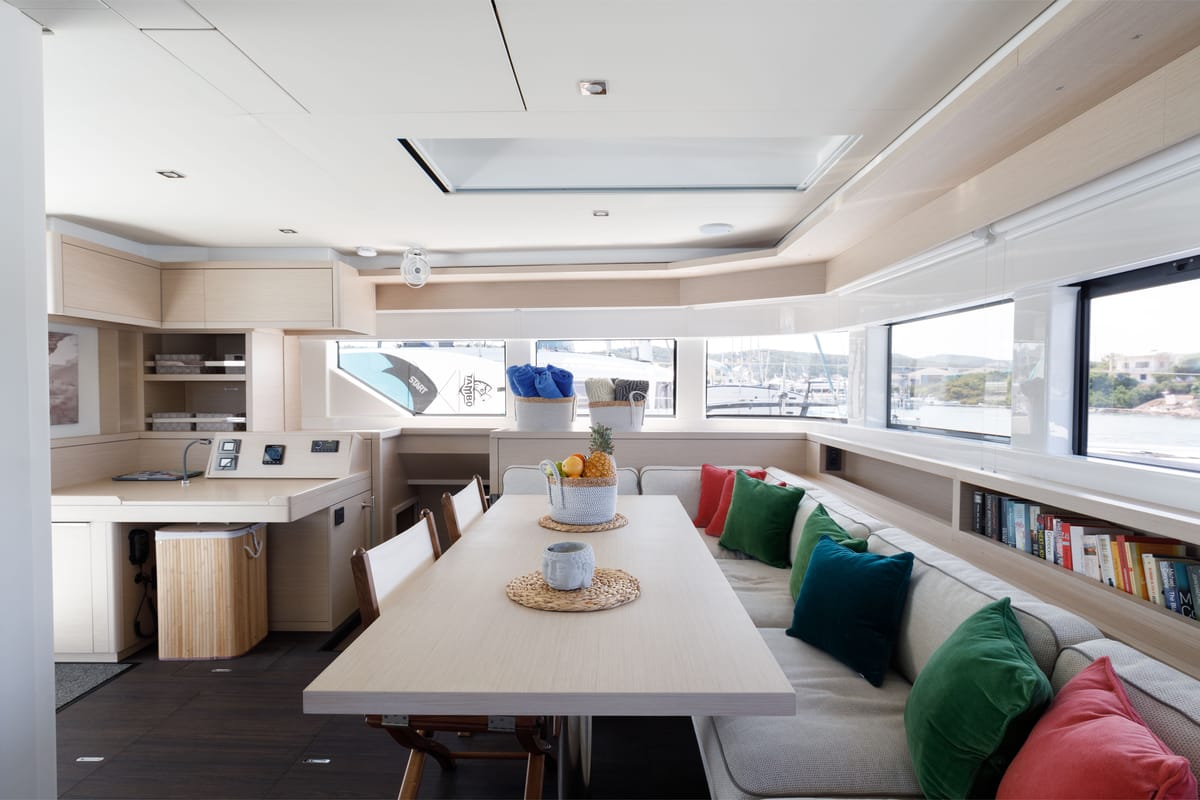 Salon of Adel, a Lagoon 55 catamaran at Lavreotiki Municipal Unit, Greece