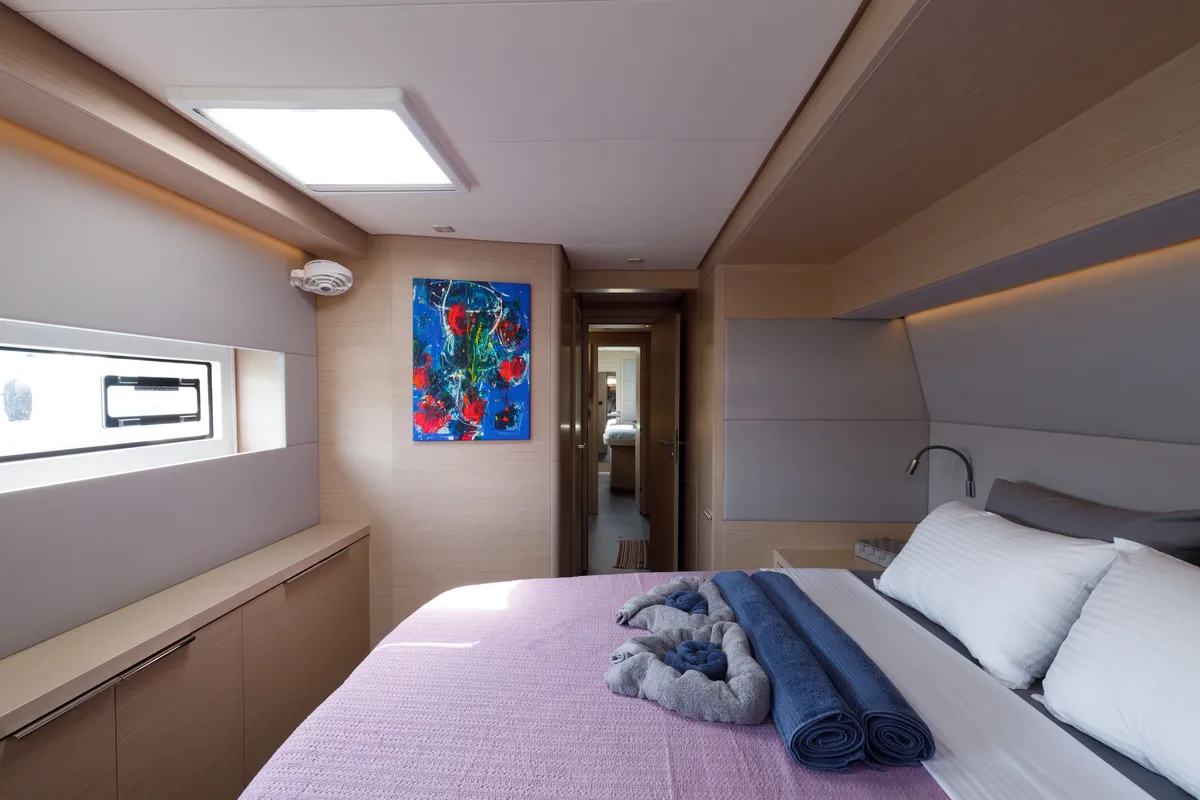 Cabin on Adel, a Lagoon 55 catamaran at Lavreotiki Municipal Unit, Greece