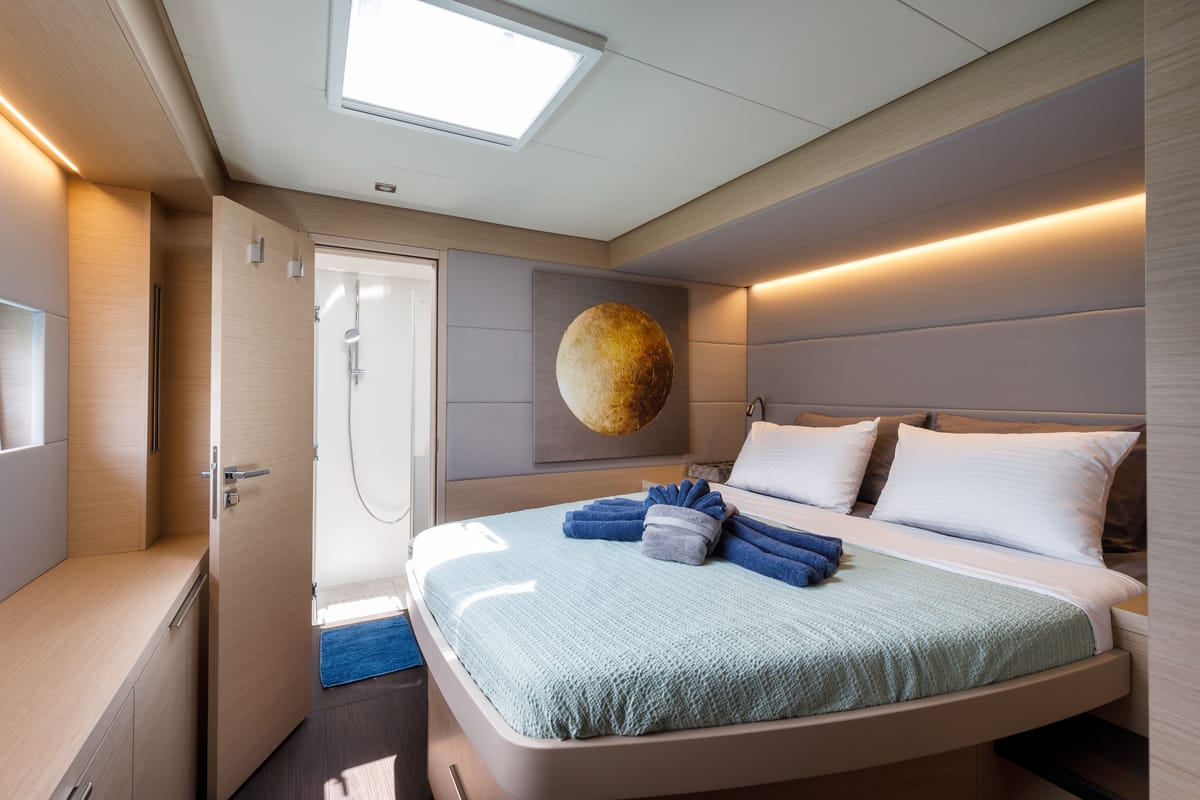 Cabin on Adel, a Lagoon 55 catamaran at Lavreotiki Municipal Unit, Greece