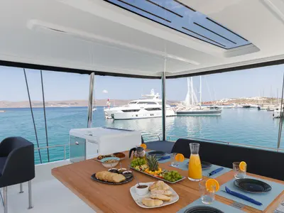 Deck of Adel, a Lagoon 55 catamaran at Lavreotiki Municipal Unit, Greece