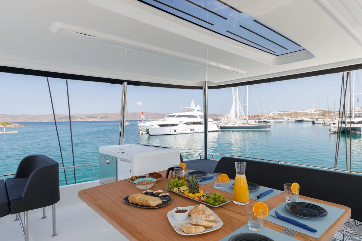 Deck of Adel, a Lagoon 55 catamaran at Lavreotiki Municipal Unit, Greece