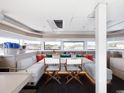 Salon of Adel, a Lagoon 55 catamaran at Lavreotiki Municipal Unit, Greece