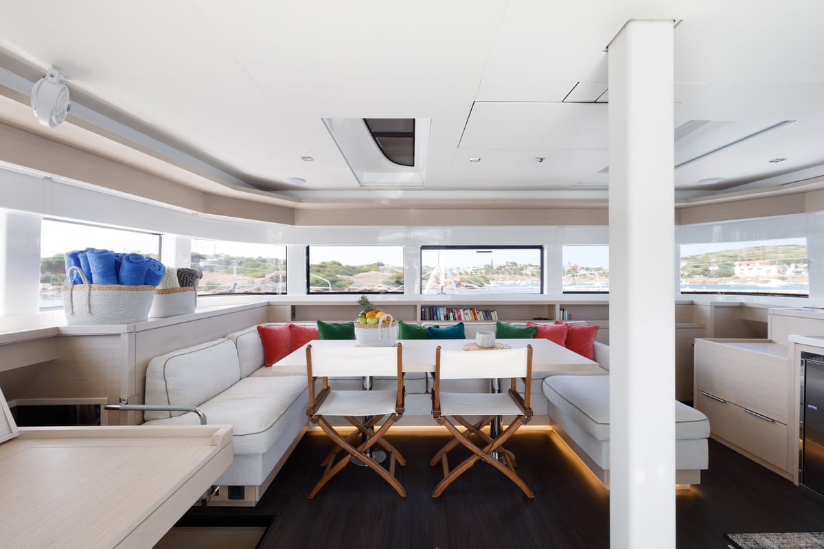 Salon of Adel, a Lagoon 55 catamaran at Lavreotiki Municipal Unit, Greece
