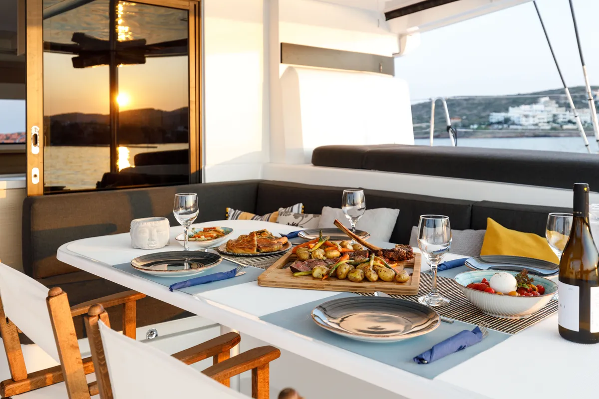 Deck of Adel, a Lagoon 55 catamaran at Lavreotiki Municipal Unit, Greece