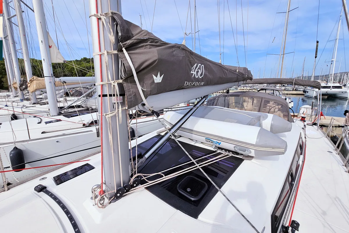 Exterior view of Rubato, a Dufour 460 GL sailboat at Grad Kaštela, Croatia