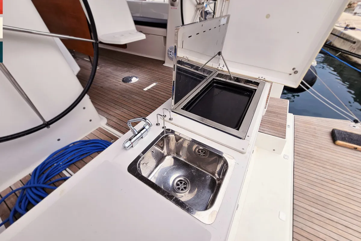 Deck of Rubato, a Dufour 460 GL sailboat at Grad Kaštela, Croatia