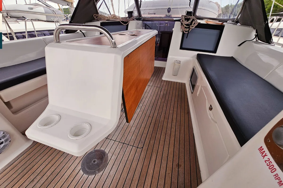 Deck of Rubato, a Dufour 460 GL sailboat at Grad Kaštela, Croatia