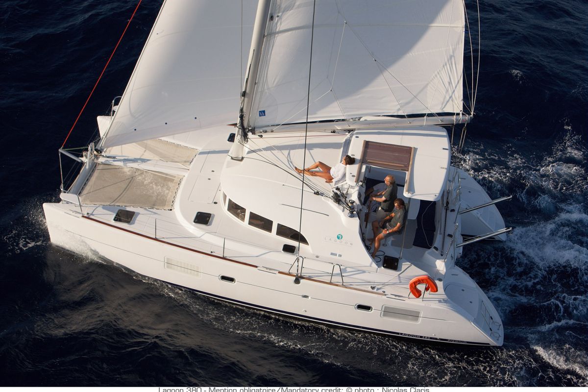 Exterior view of OSCAR III, a Lagoon 380 catamaran at Alameda, United States
