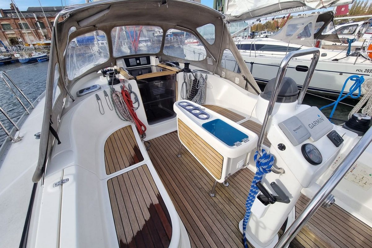 Cockpit of Madera, a Delphia Yachts Delphia 40.3 sailboat at Gdańsk, Poland