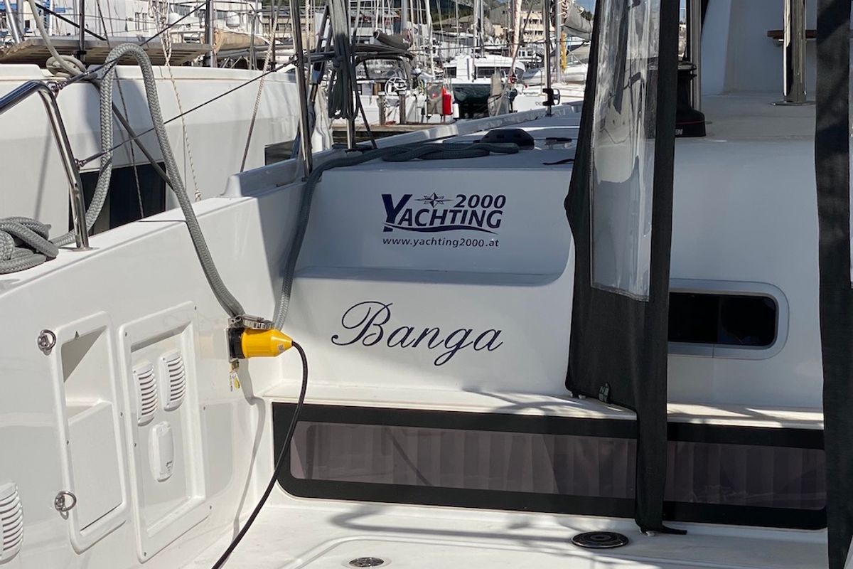 Exterior view of BANGA, a Lagoon 42 catamaran at Grad Šibenik, Croatia