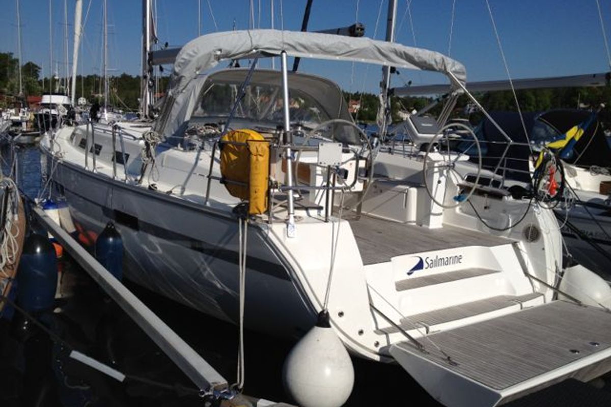 Exterior view of Alma, a Bavaria Cruiser 45 sailboat at Fisksätra, Sweden