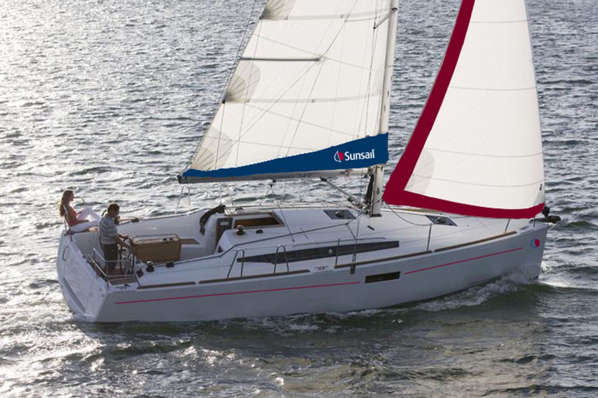 Exterior view of Sunsail 34 Classic, a Jeanneau Sun Odyssey 349 sailboat at Municipal Unit of Lefkada, Greece
