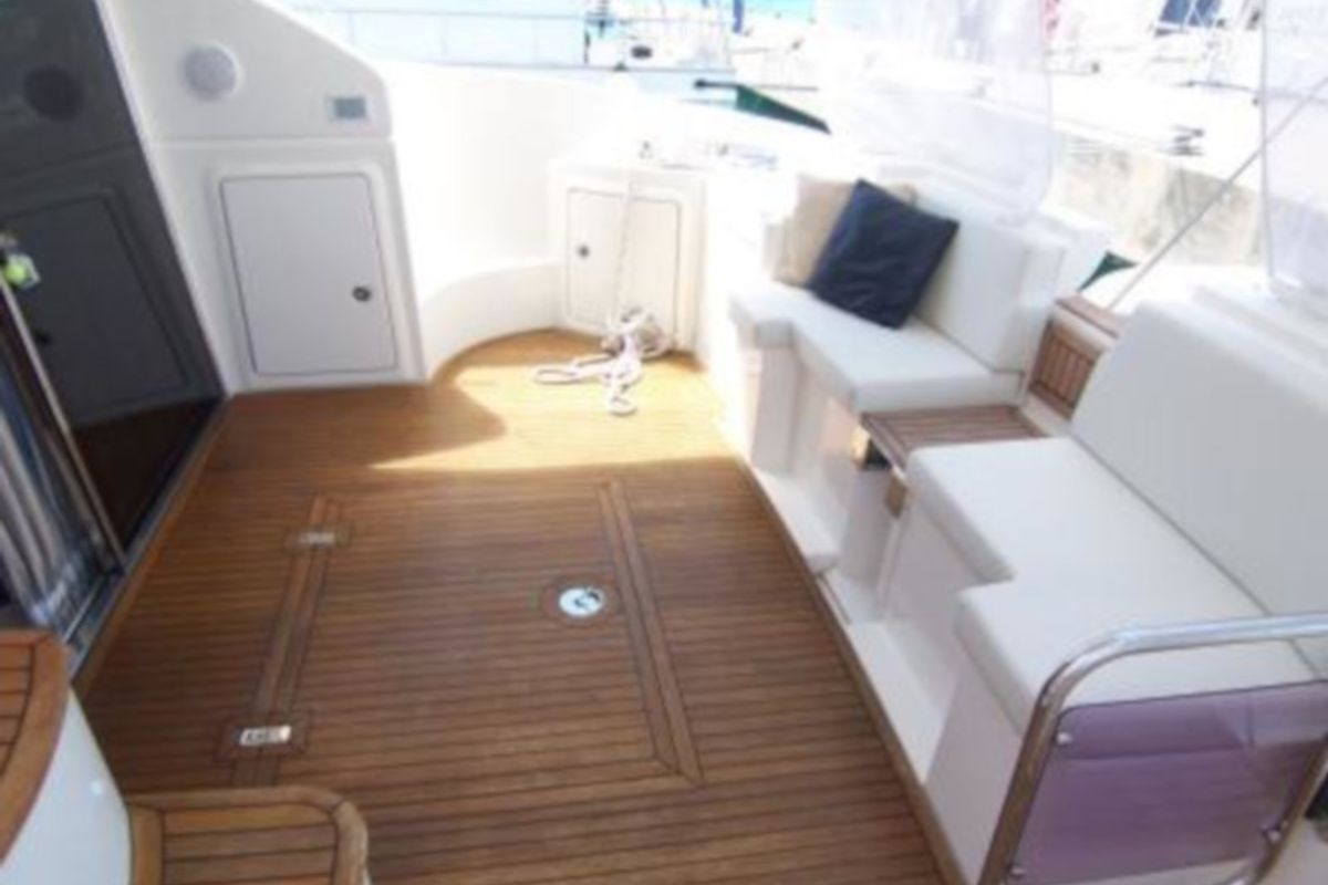 Deck of Lou Ann, a Azimut 43 S motorboat at Seget Donji, Croatia