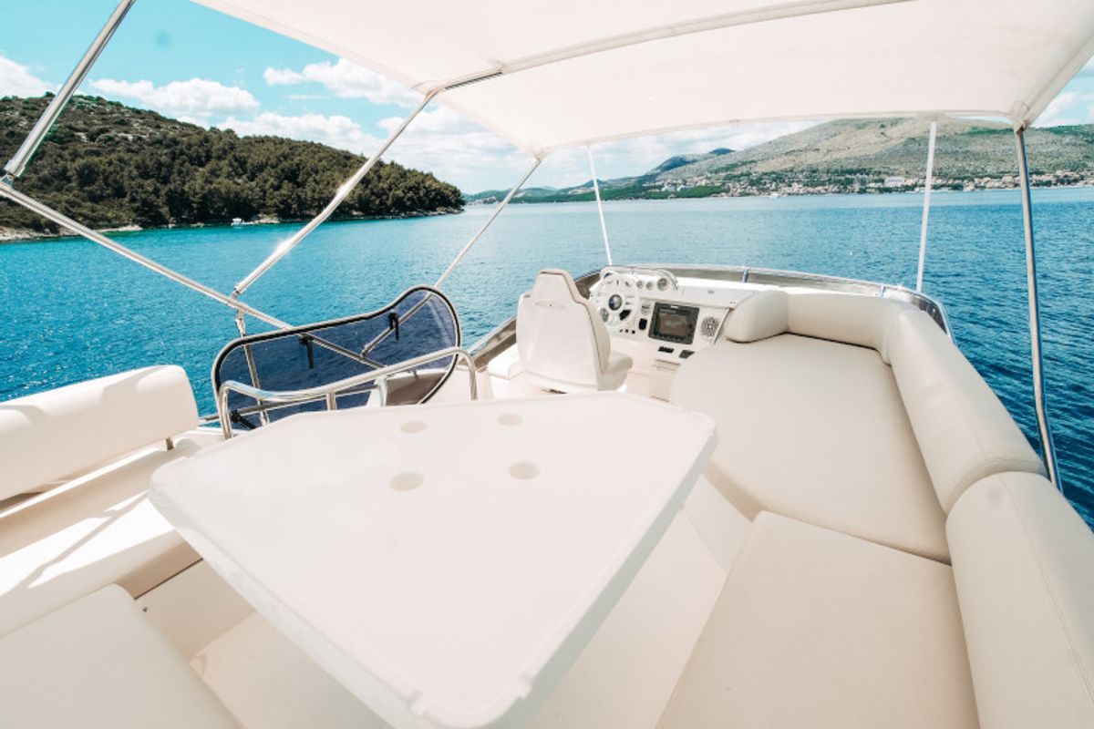 Deck of Lou Ann, a Azimut 43 S motorboat at Seget Donji, Croatia