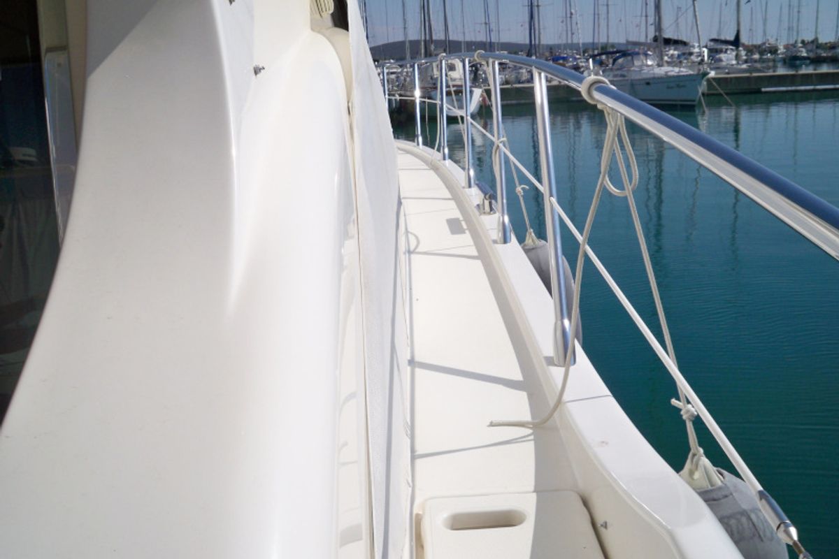 Deck of Lou Ann, a Azimut 43 S motorboat at Seget Donji, Croatia