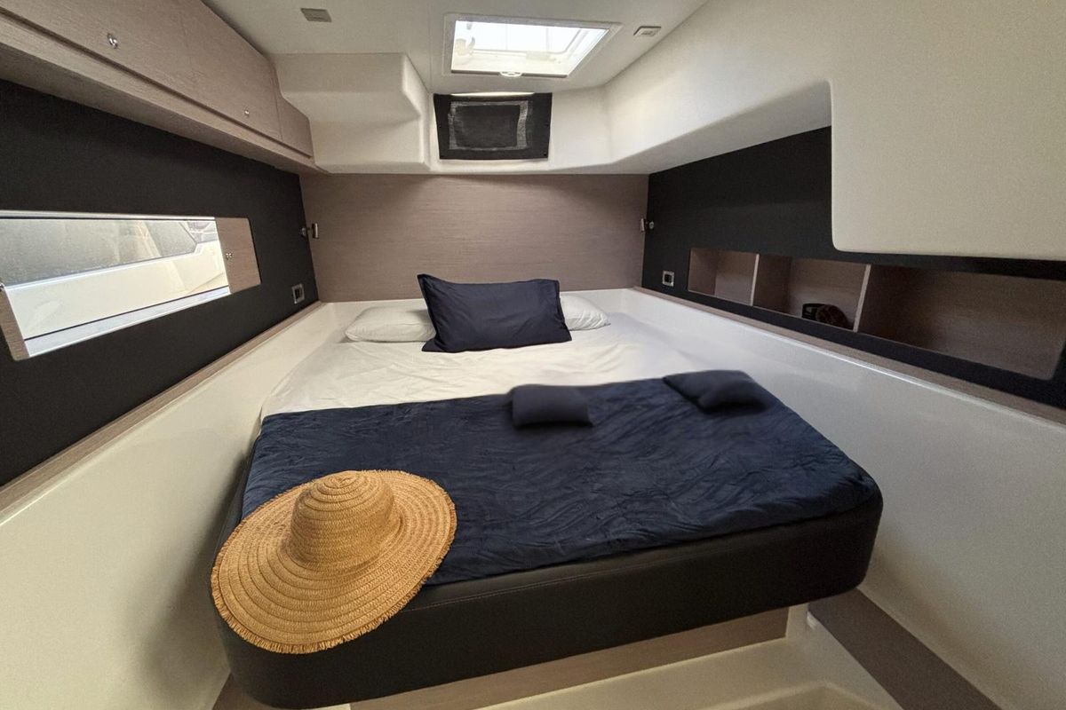 Cabin on El Mar, a Dufour 48 Cat catamaran at Sant Antoni de Portmany, Spain
