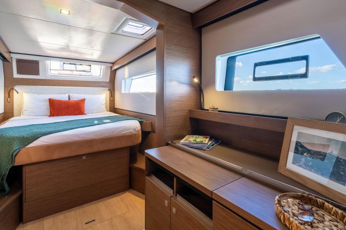 Cabin on Xenial, a Nautitech 48 Open catamaran at Lavreotiki Municipal Unit, Greece