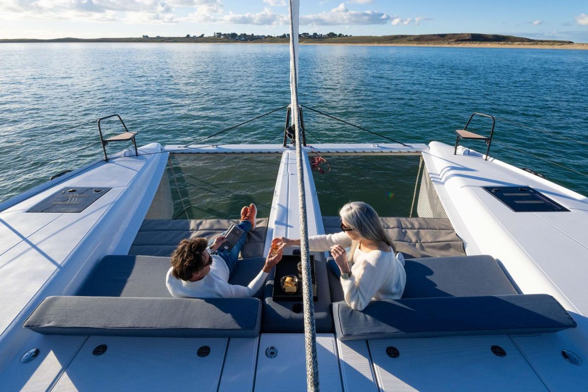 Deck of Xenial, a Nautitech 48 Open catamaran at Lavreotiki Municipal Unit, Greece