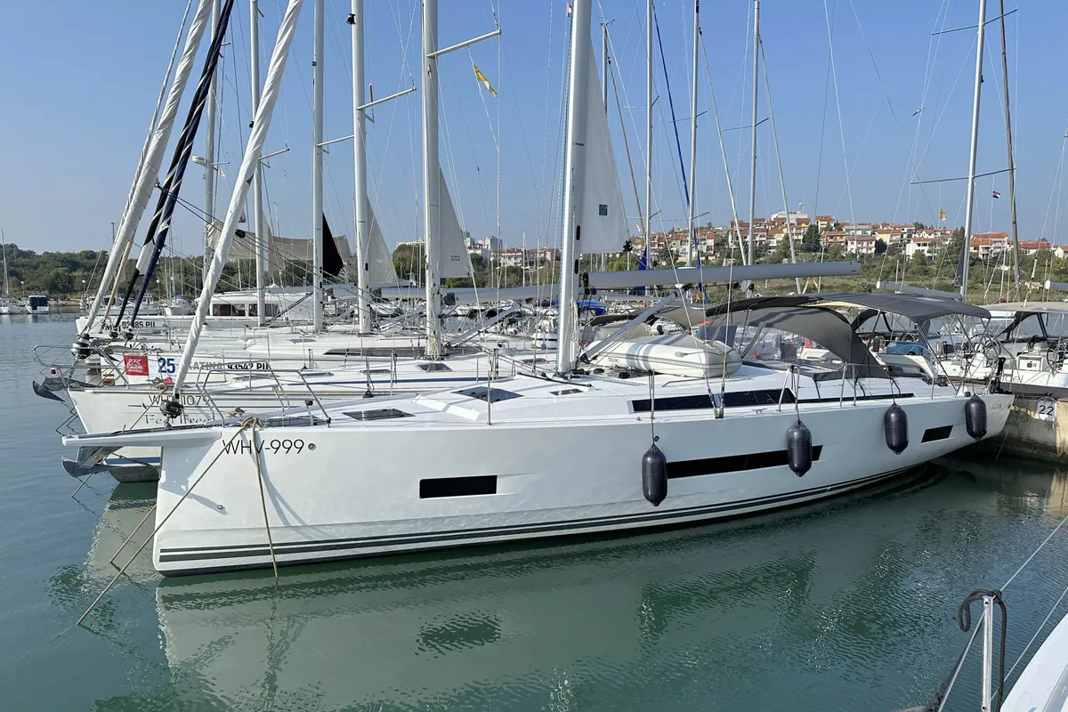Exterior view of Freebe, a Hanse Yachts Hanse 460 sailboat at Grad Pula, Croatia