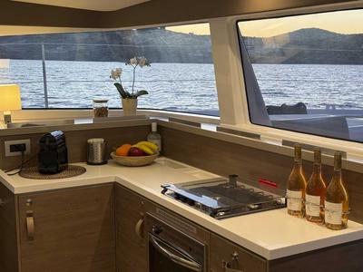 Galley of Jeux D'Hiver, a Bali 4.2 catamaran at Lavreotiki Municipal Unit, Greece