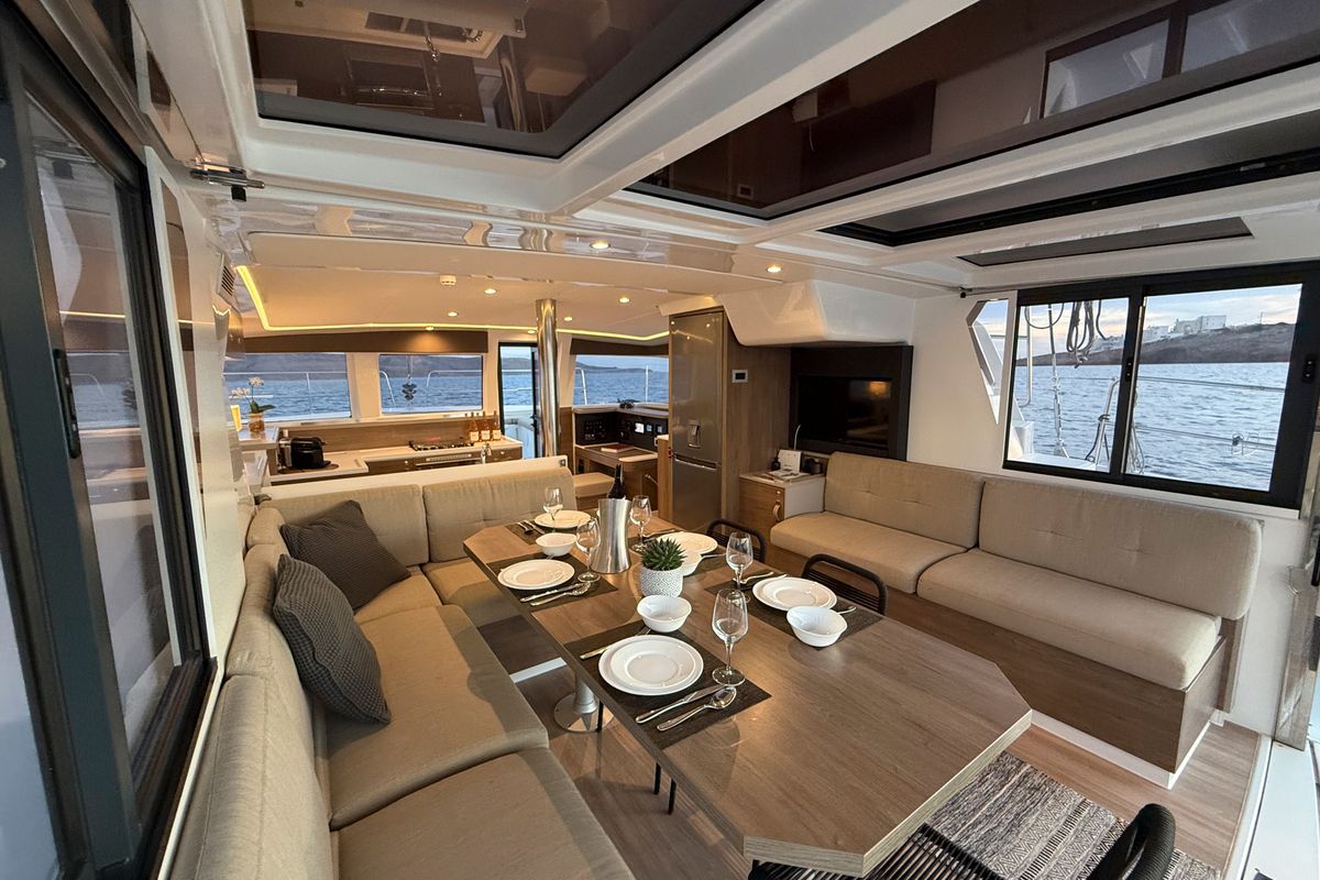 Salon of Jeux D'Hiver, a Bali 4.2 catamaran at Lavreotiki Municipal Unit, Greece