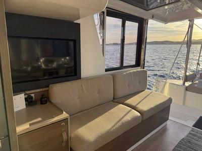 Salon of Jeux D'Hiver, a Bali 4.2 catamaran at Lavreotiki Municipal Unit, Greece