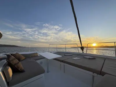 Deck of Jeux D'Hiver, a Bali 4.2 catamaran at Lavreotiki Municipal Unit, Greece