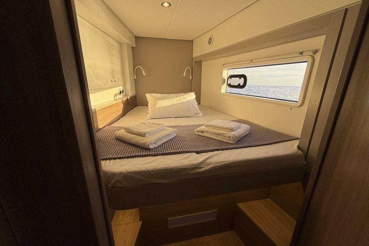 Cabin on Jeux D'Hiver, a Bali 4.2 catamaran at Lavreotiki Municipal Unit, Greece